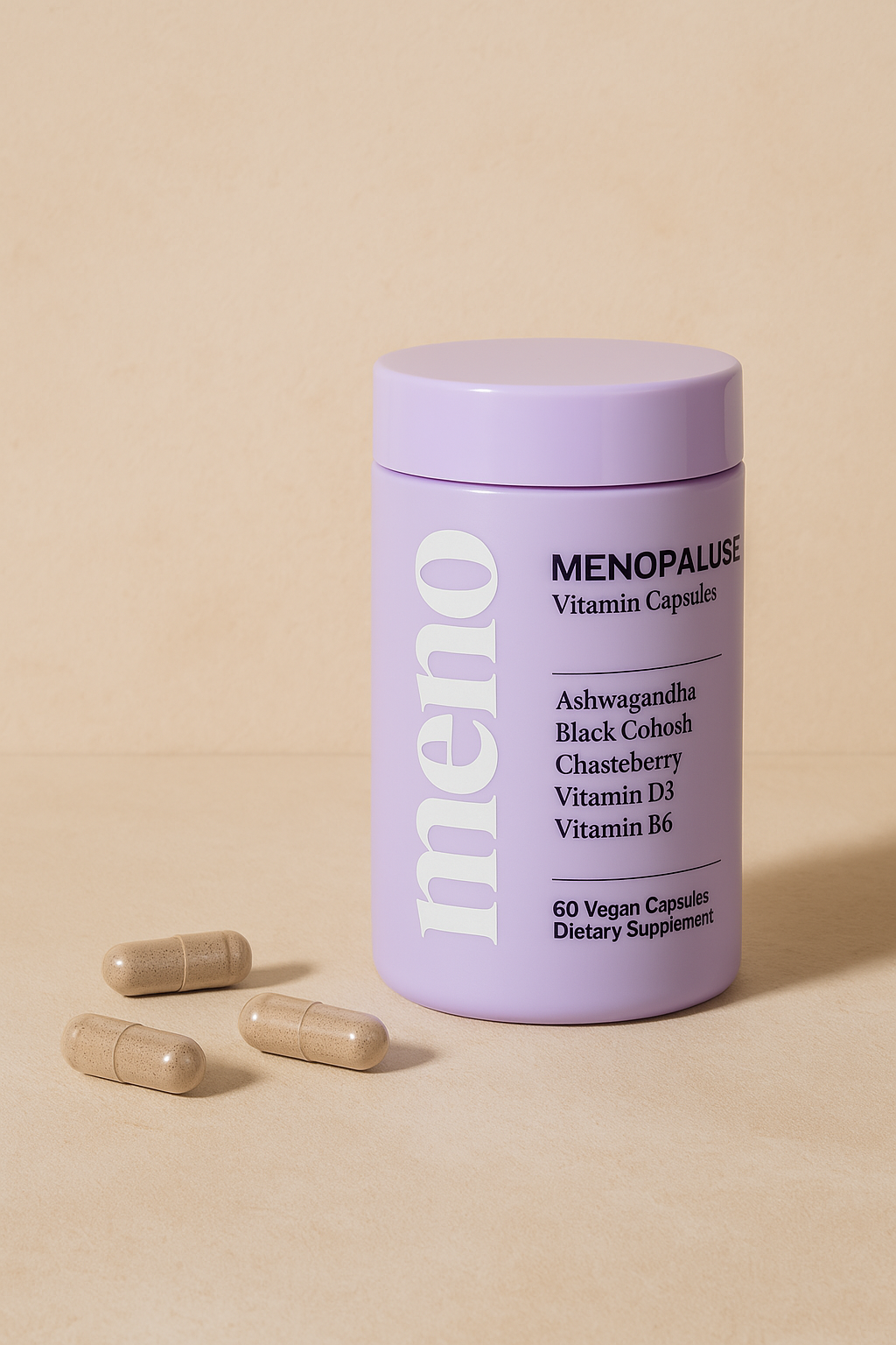 MENO – Vegane Menopause-Kapseln mit Ashwagandha, Mönchspfeffer, Black Cohosh, Vitamin D3 & B6